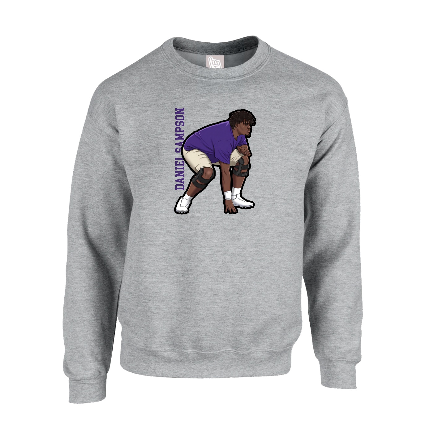 Fleece Crew — Name Vertical in Grey