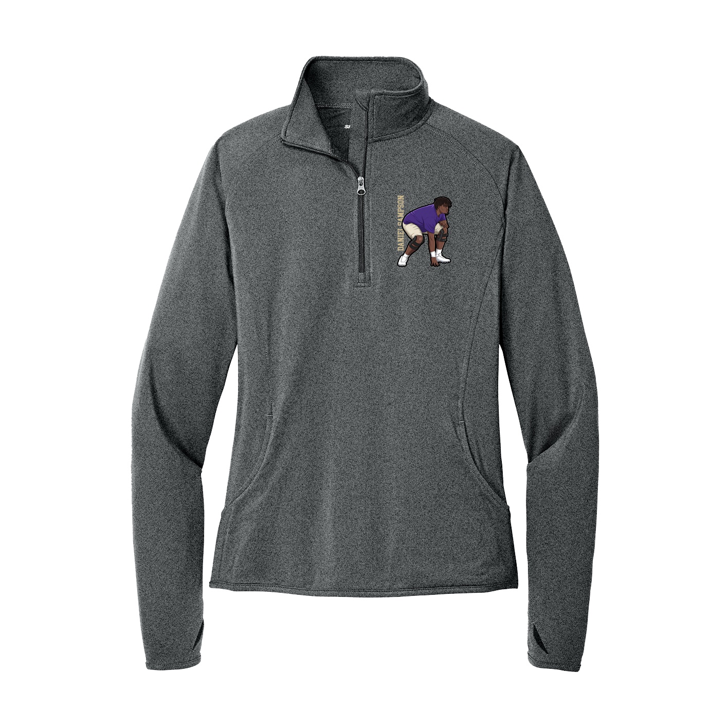 Women's Q-Zip Pullover — Name Vertical in Grey