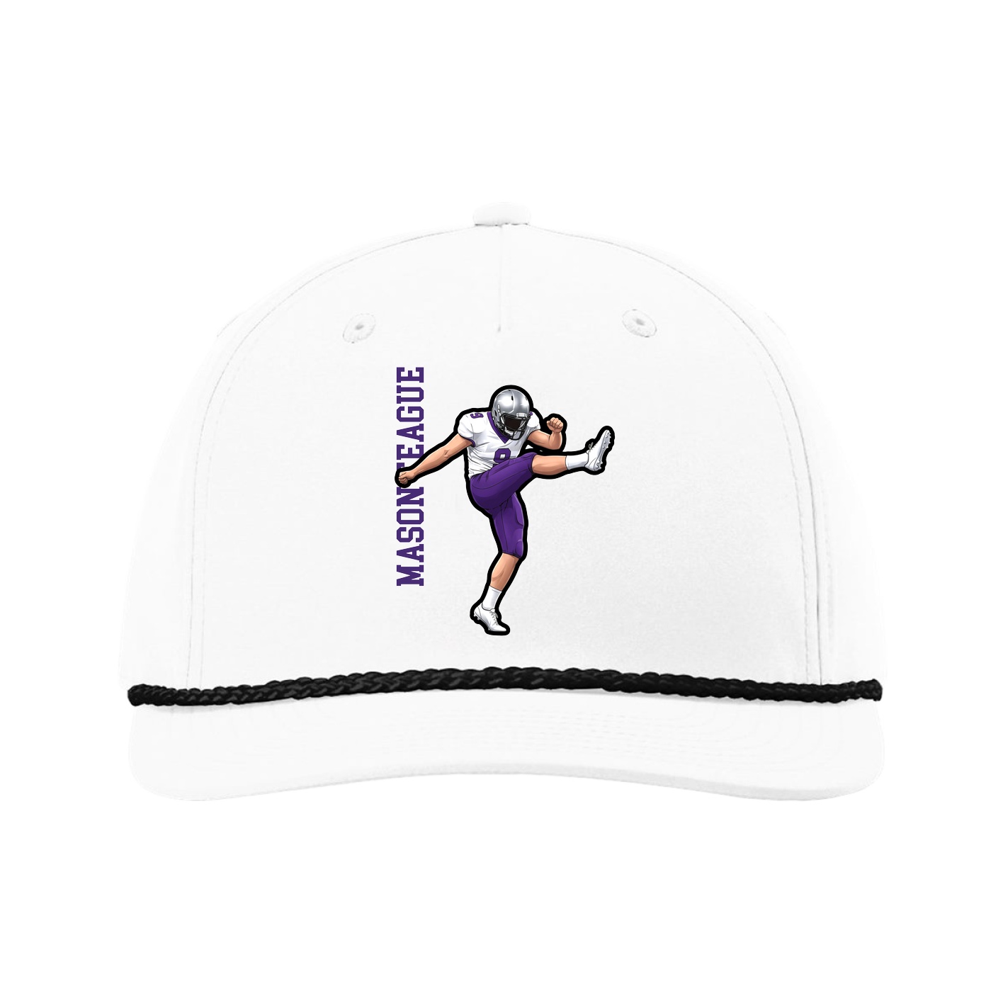 Five-Panel Classic Rope Cap — Name Vertical in White