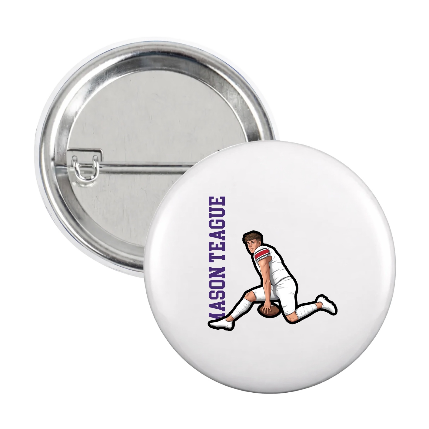 Game Day Button — Name Vertical in White