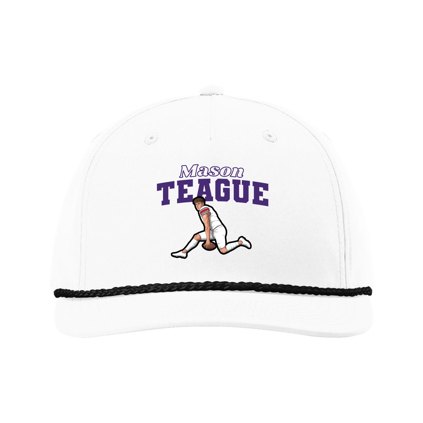 Five-Panel Classic Rope Cap — Name Arch in White