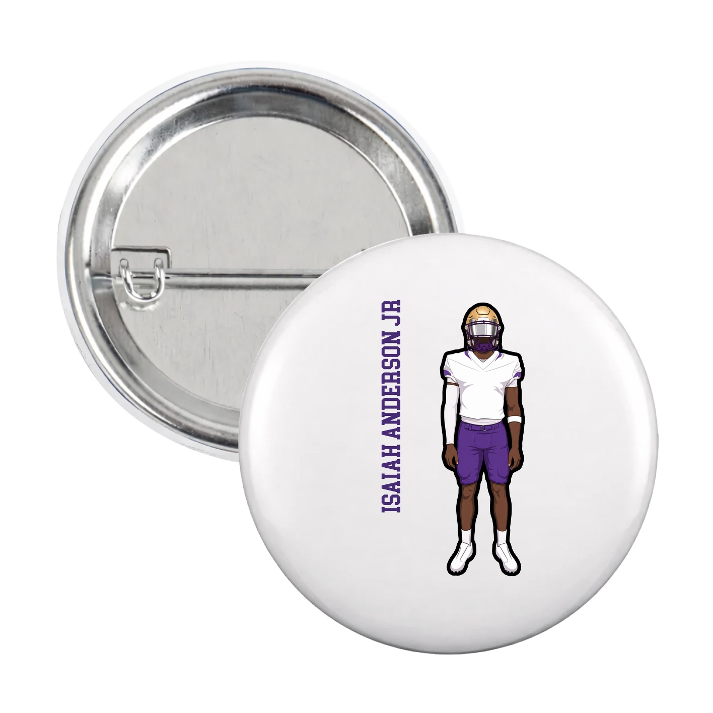 Game Day Button — Name Vertical in White