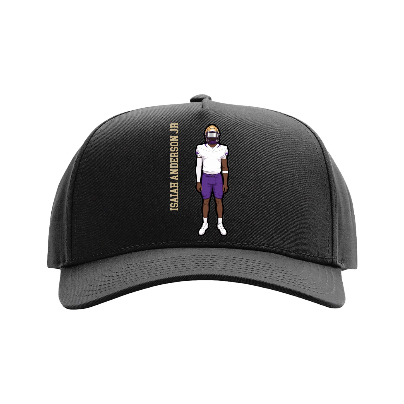 Full Fabric Five-Panel Champ Cap — Name Vertical in Black