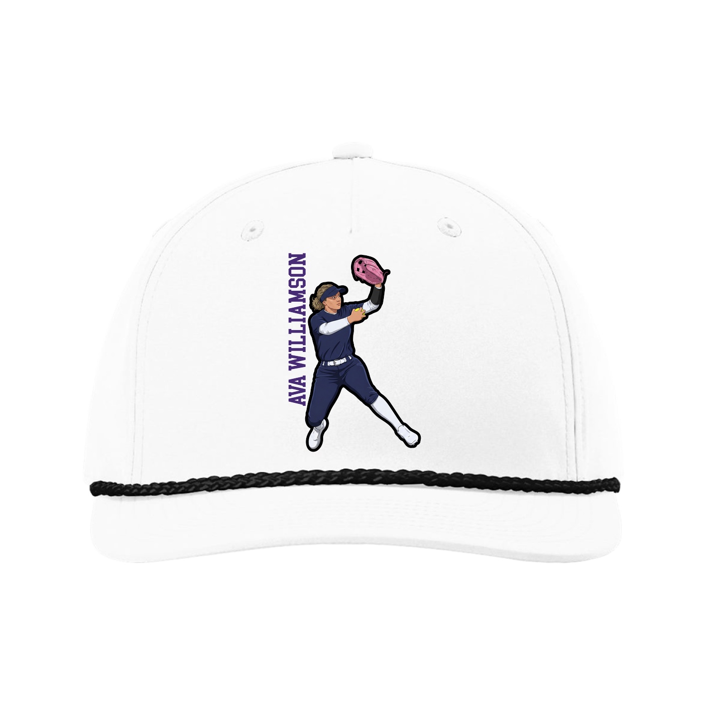 Five-Panel Classic Rope Cap — Name Vertical in White