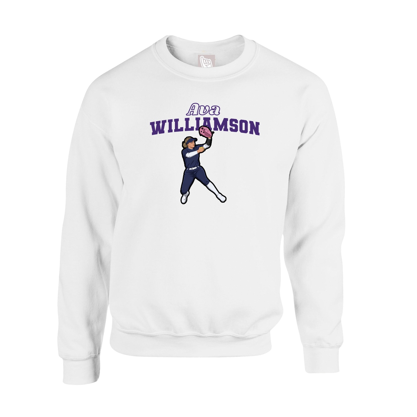 Fleece Crew — Name Arch in White