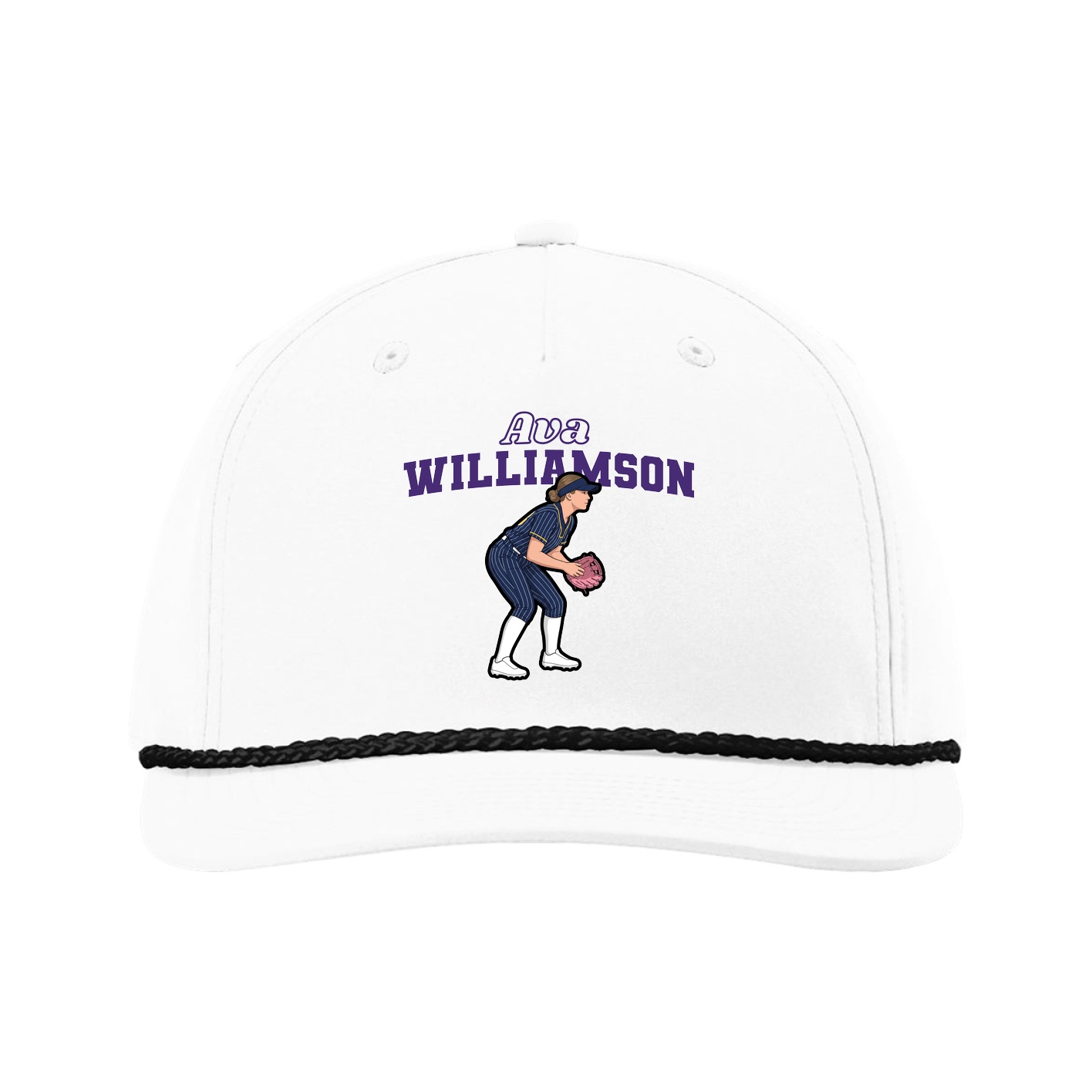 Five-Panel Classic Rope Cap — Name Arch in White