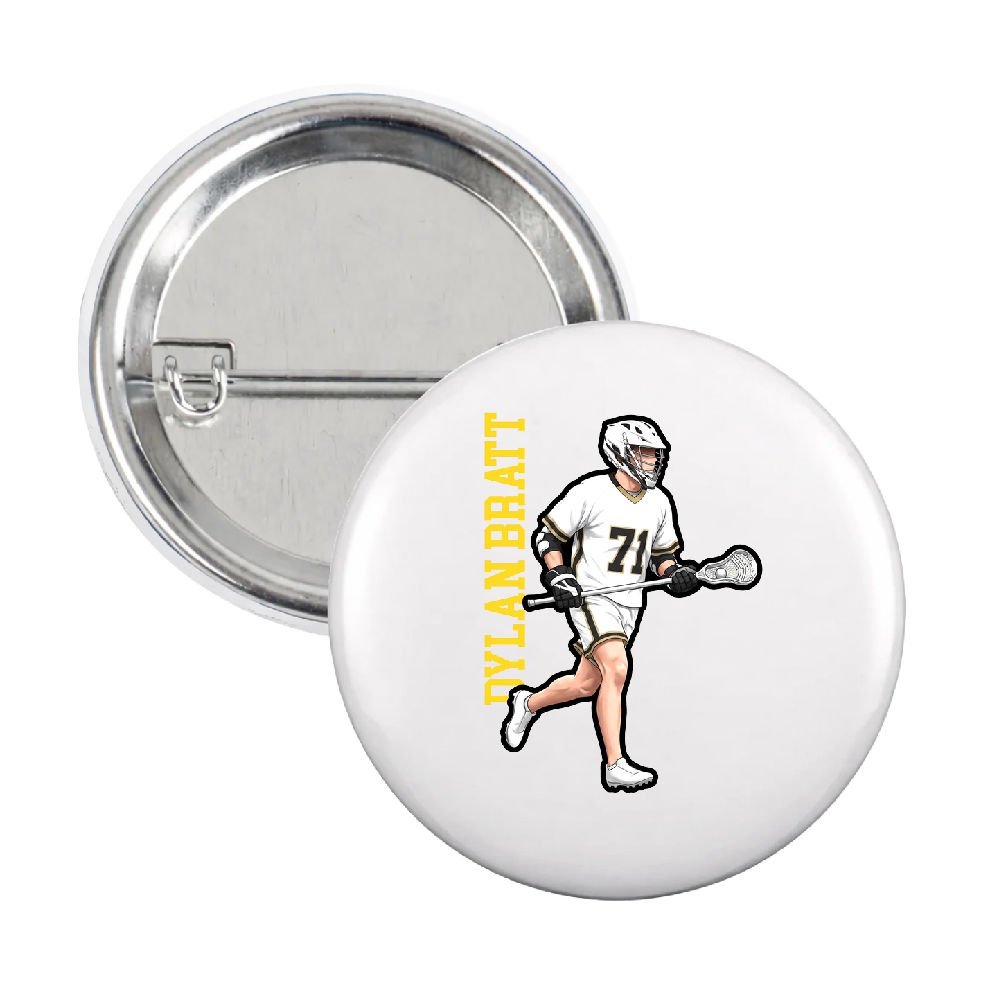 Game Day Button — Name Vertical in White