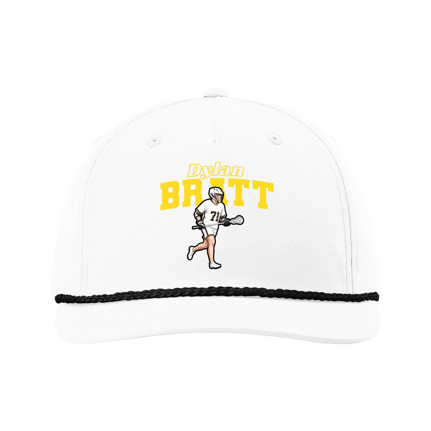 Five-Panel Classic Rope Cap — Name Arch in White