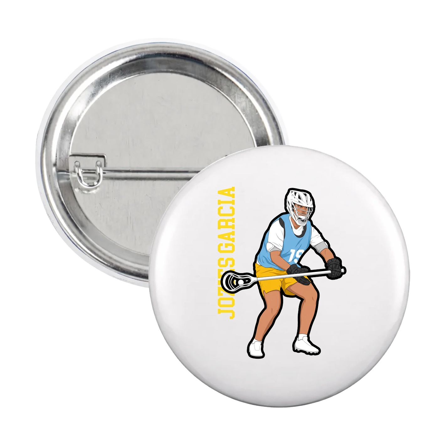 Game Day Button — Name Vertical in White