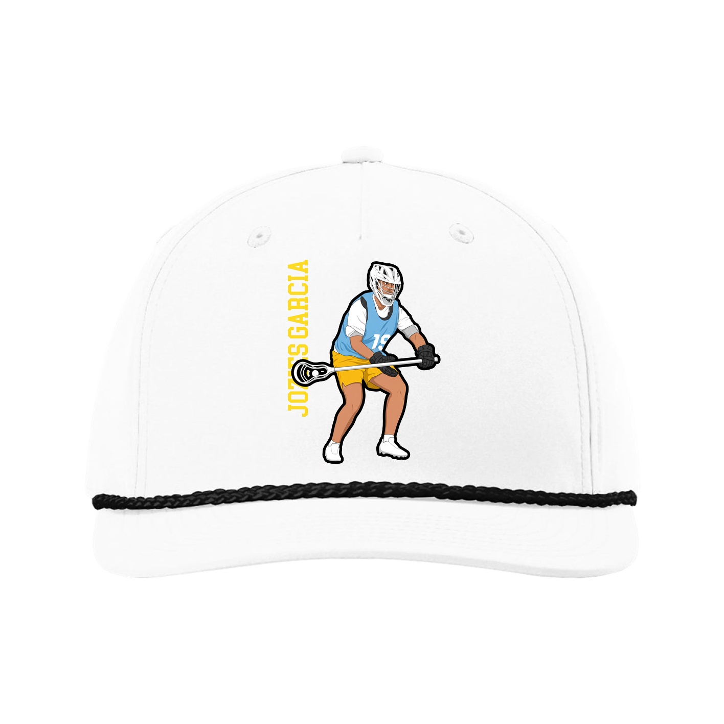 Five-Panel Classic Rope Cap — Name Vertical in White