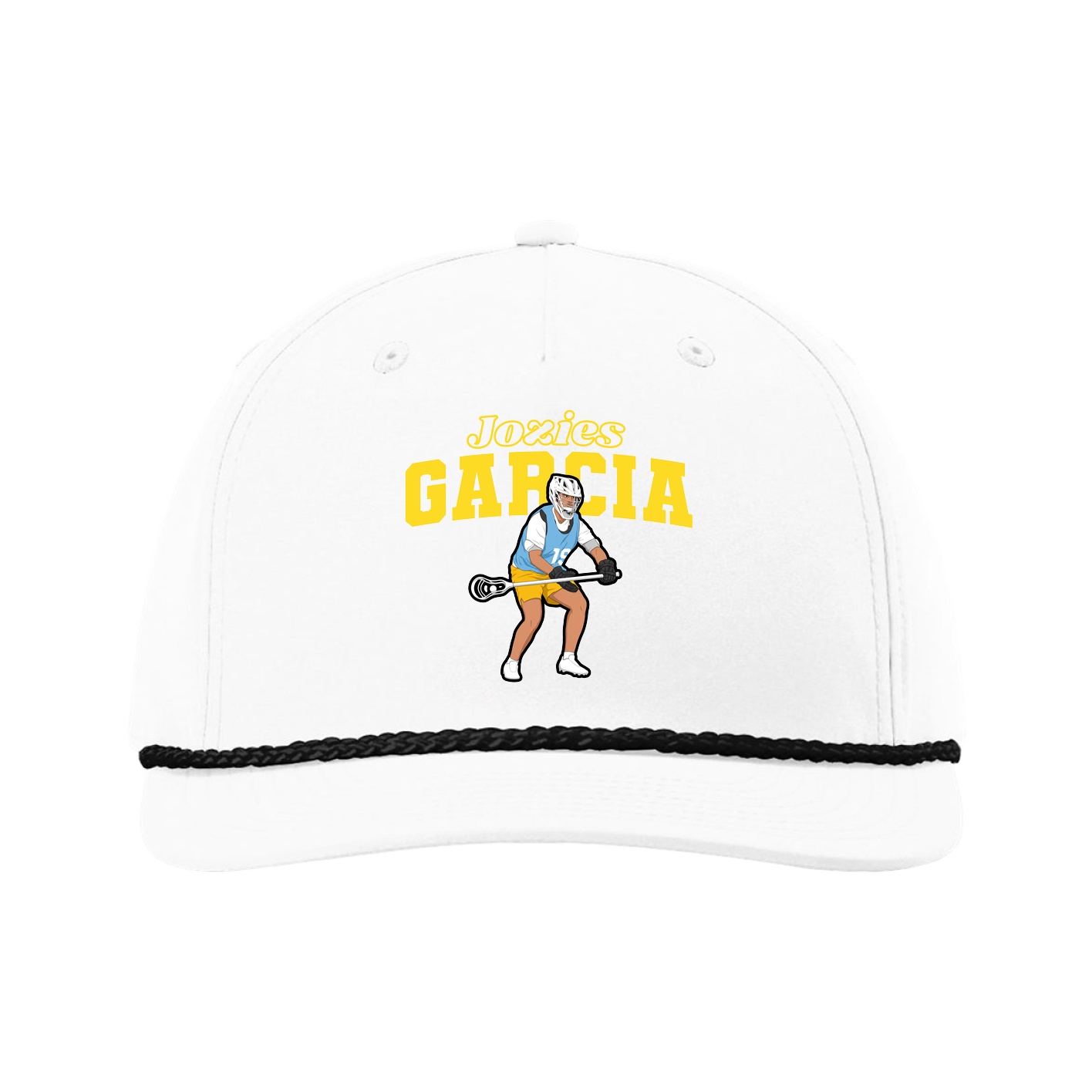 Five-Panel Classic Rope Cap — Name Arch in White
