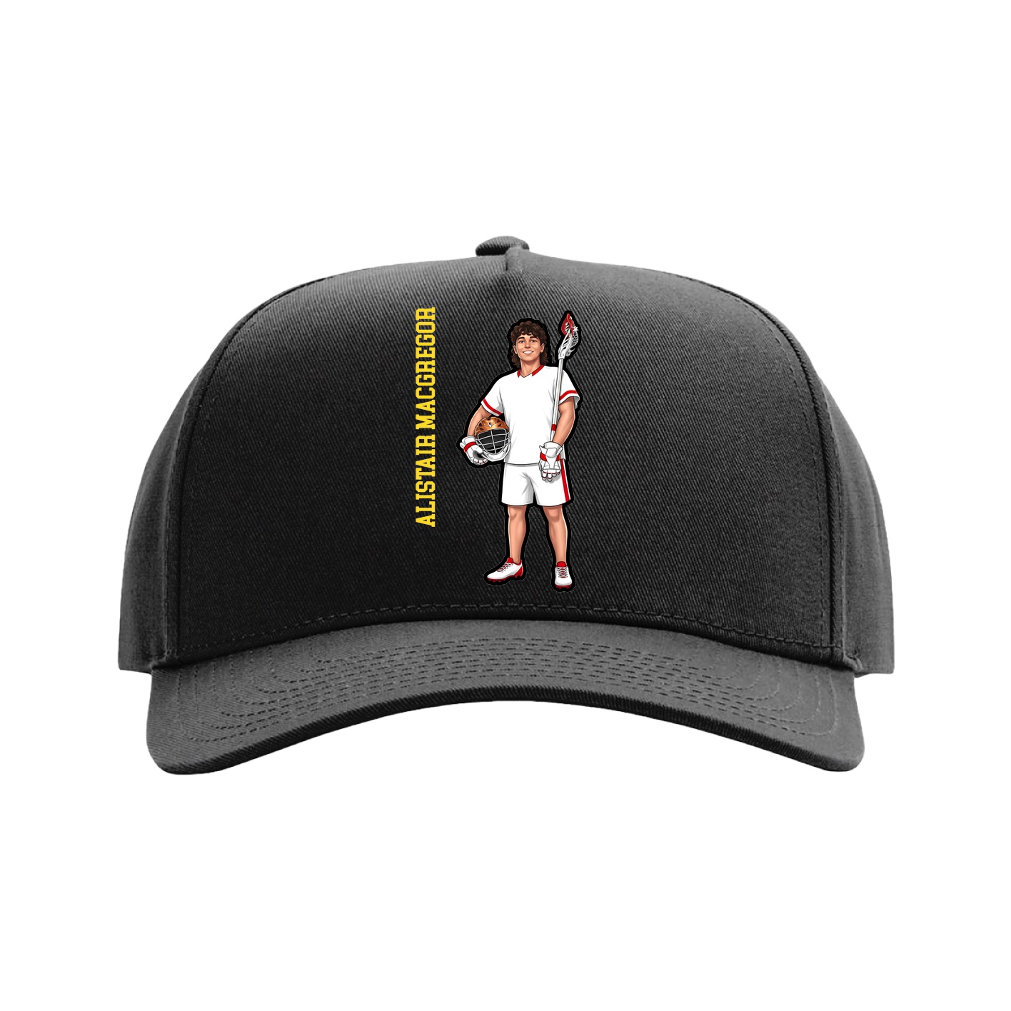 Full Fabric Five-Panel Champ Cap — Name Vertical in Black