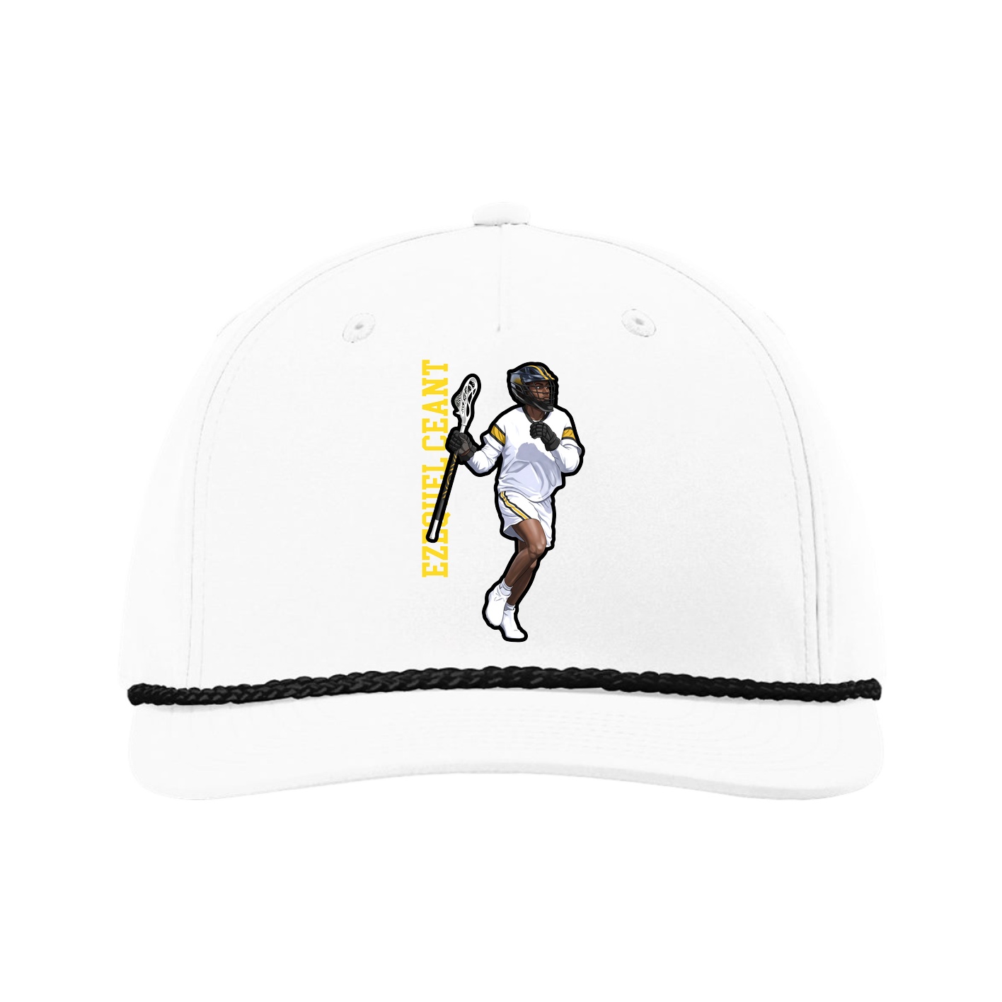 Five-Panel Classic Rope Cap — Name Vertical in White