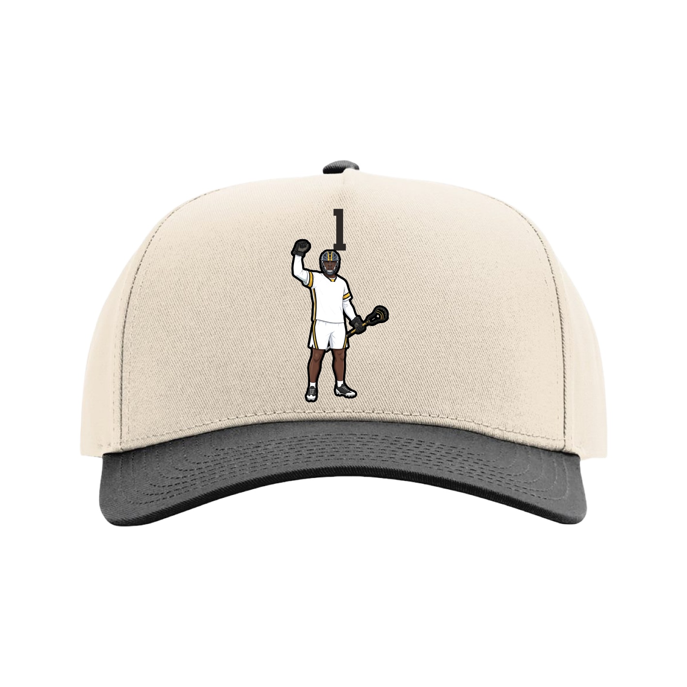 Full Fabric Five-Panel Champ Cap — Number Top in Cream/Black