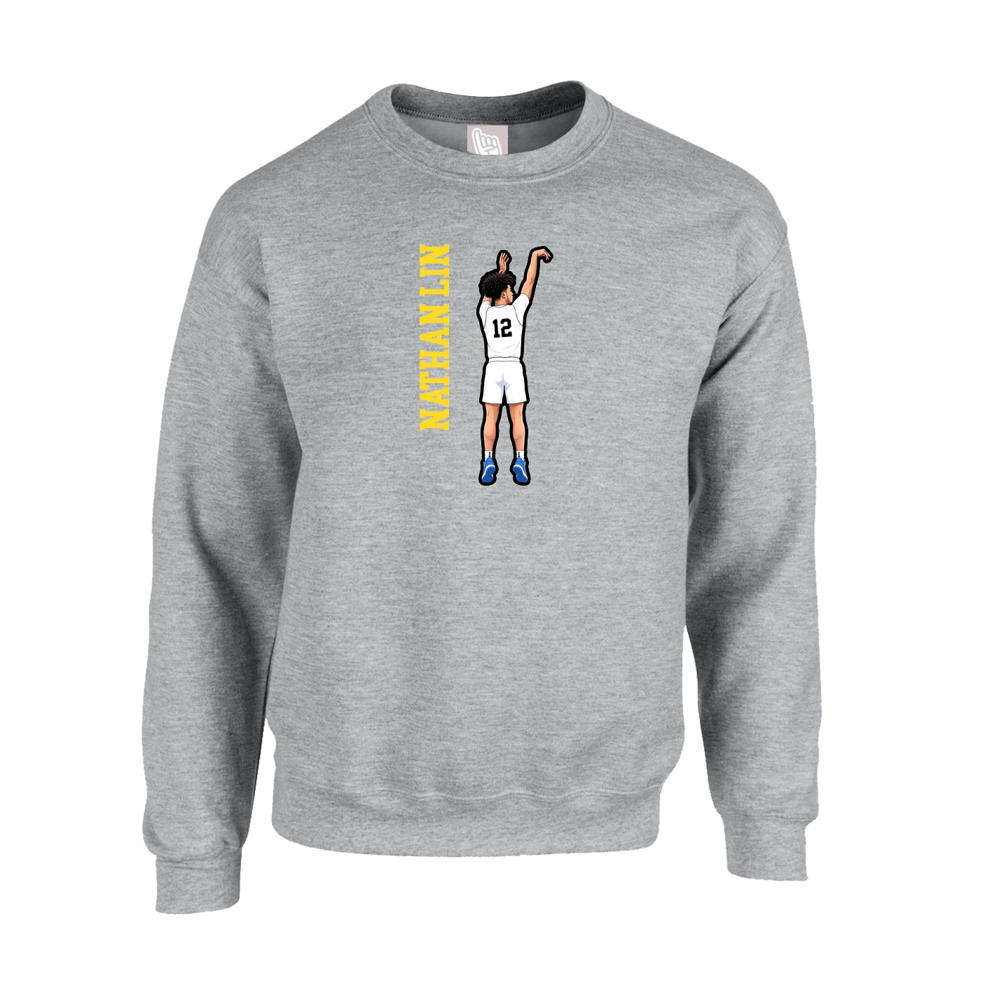 Fleece Crew — Name Vertical in Grey