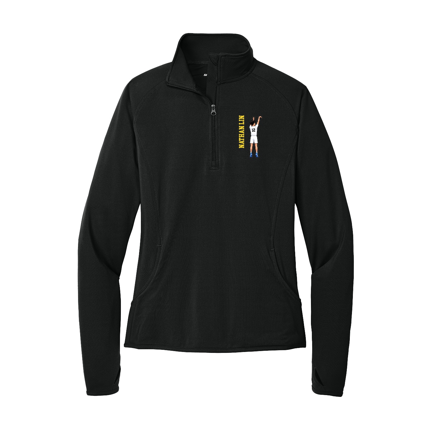 Women's Q-Zip Pullover — Name Vertical in Black