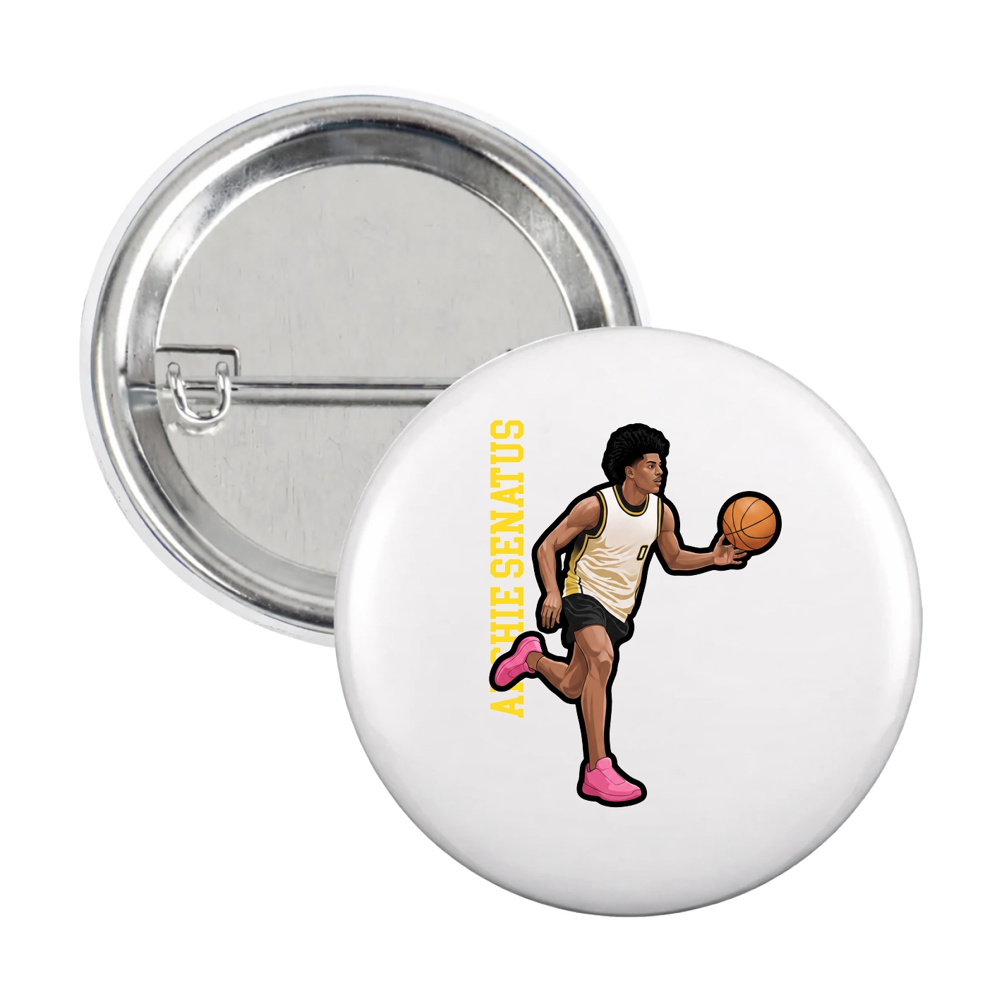Game Day Button — Name Vertical in White