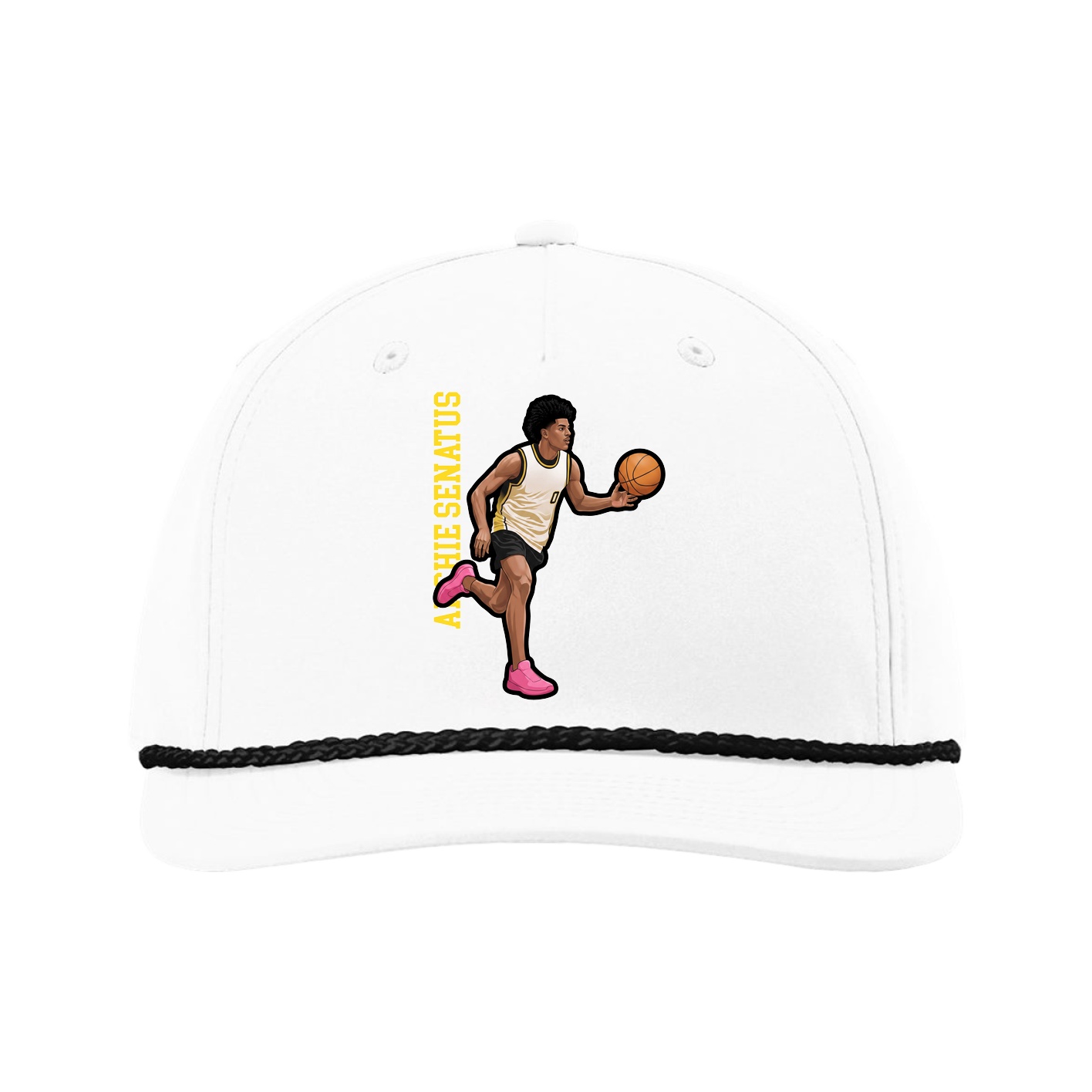 Five-Panel Classic Rope Cap — Name Vertical in White