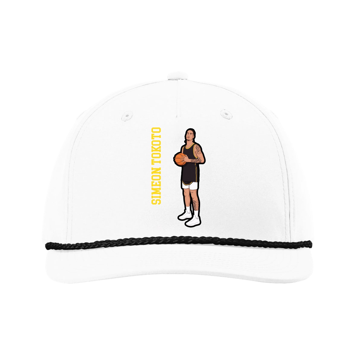 Five-Panel Classic Rope Cap — Name Vertical in White