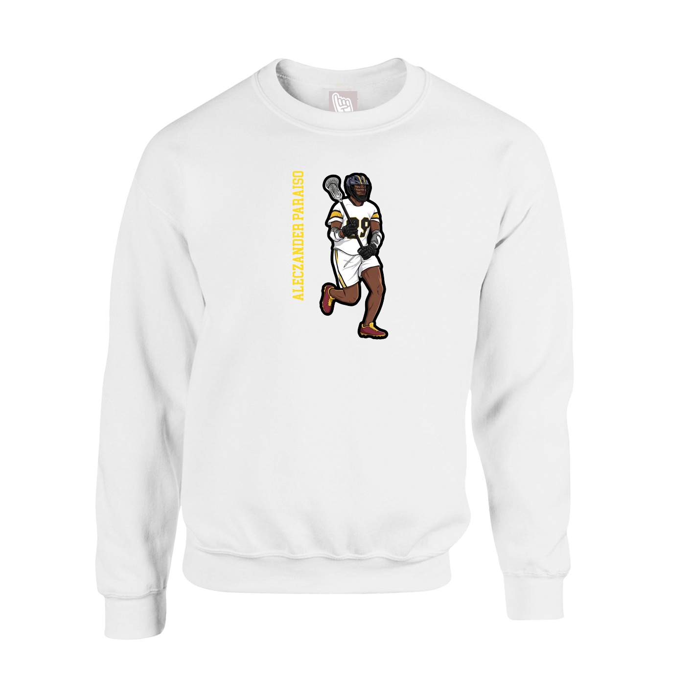 Fleece Crew — Name Vertical in White