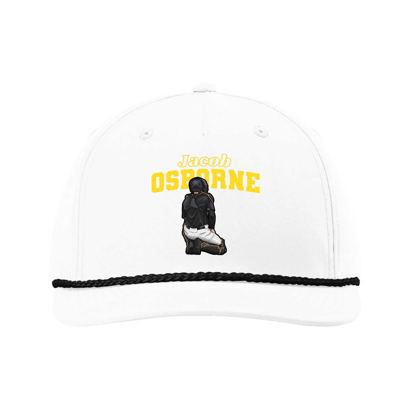 Five-Panel Classic Rope Cap — Name Arch in White