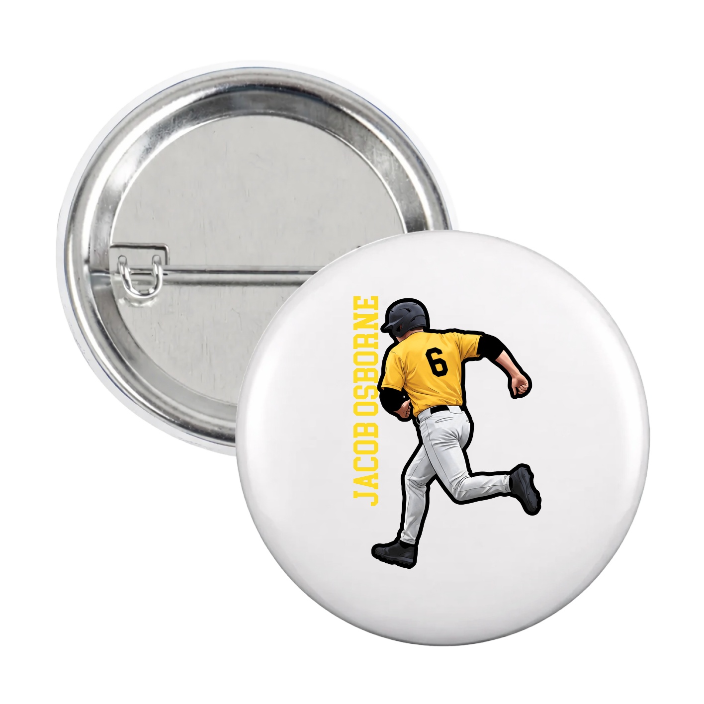 Game Day Button — Name Vertical in White