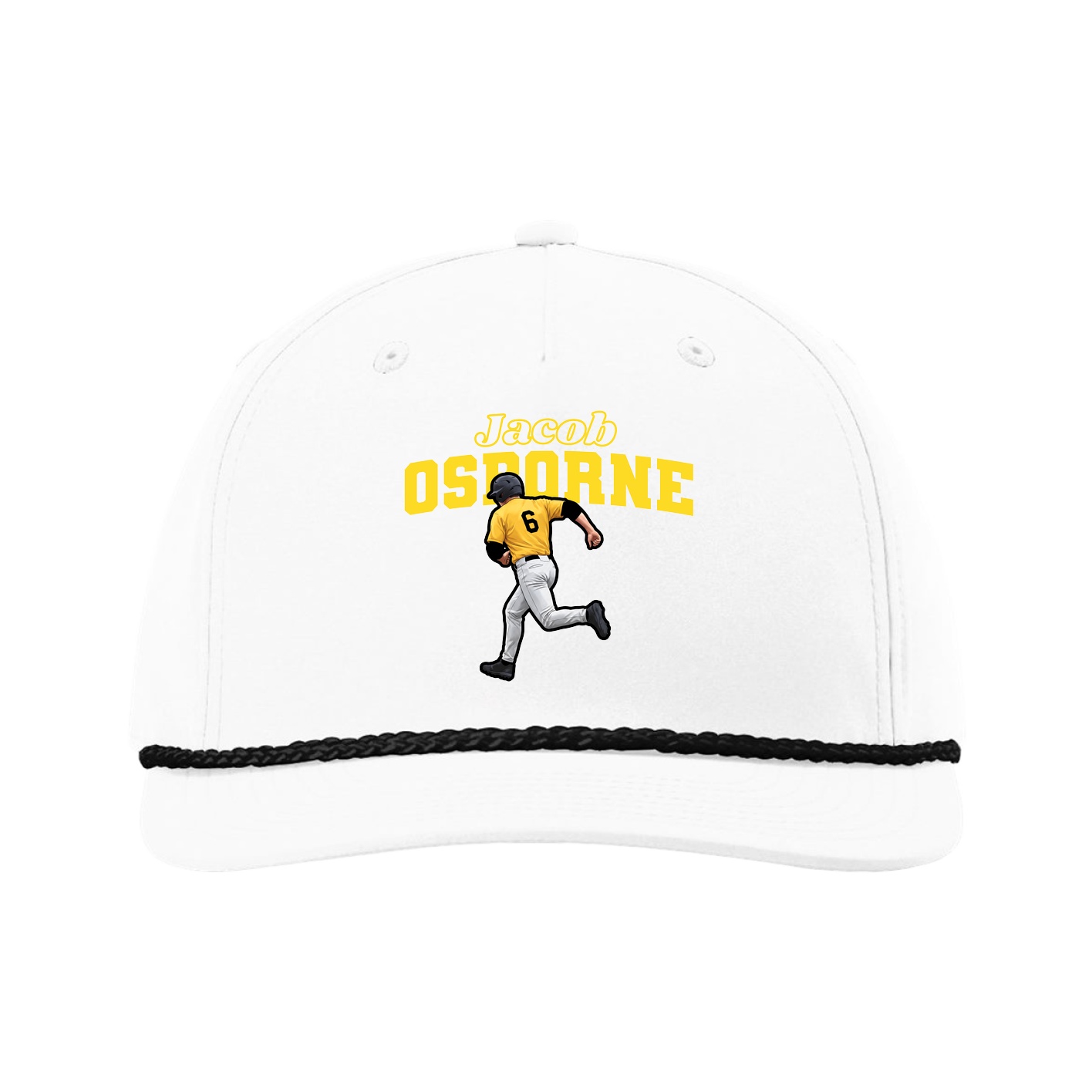 Five-Panel Classic Rope Cap — Name Arch in White