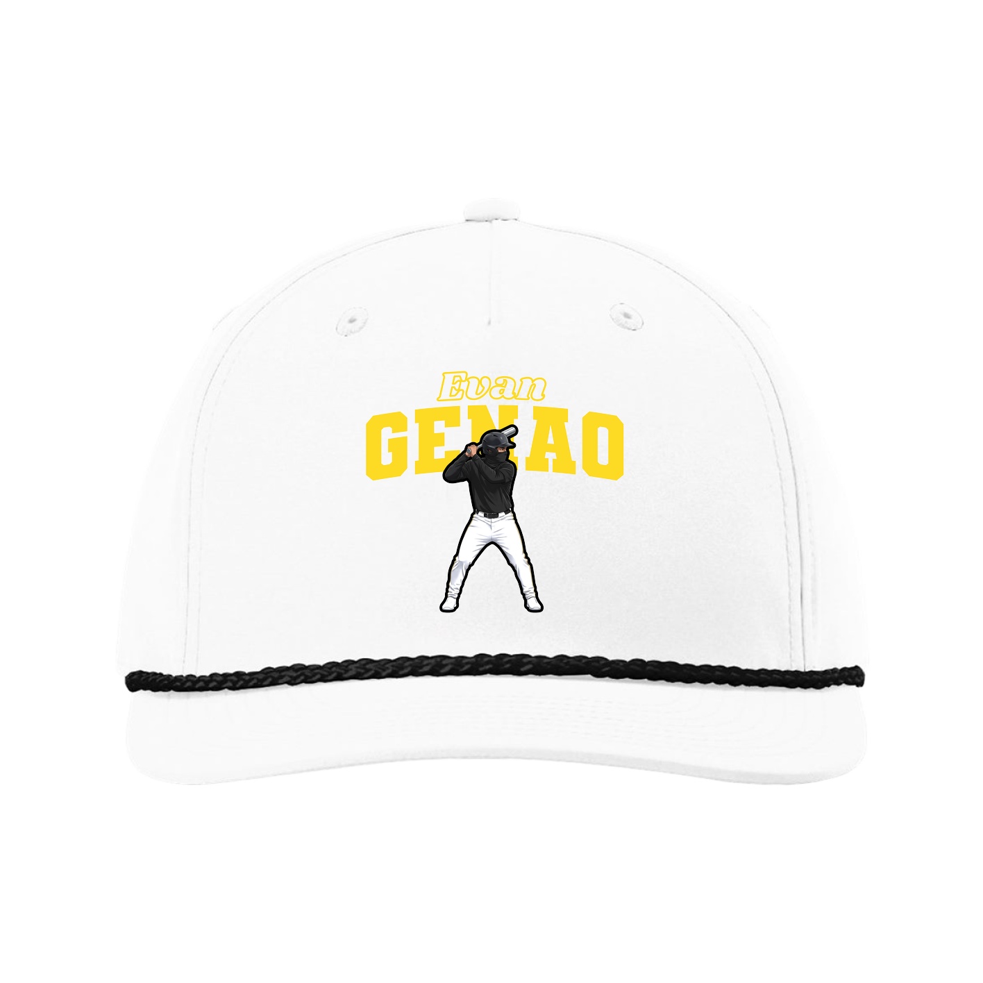 Five-Panel Classic Rope Cap — Name Arch in White