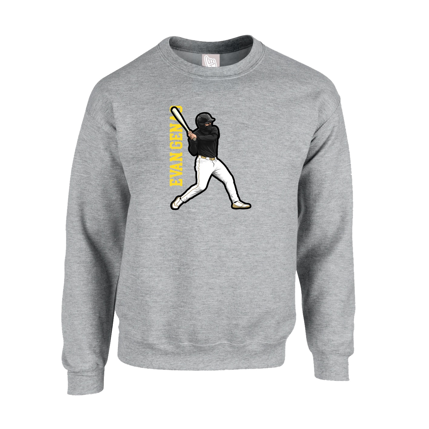 Fleece Crew — Name Vertical in Grey