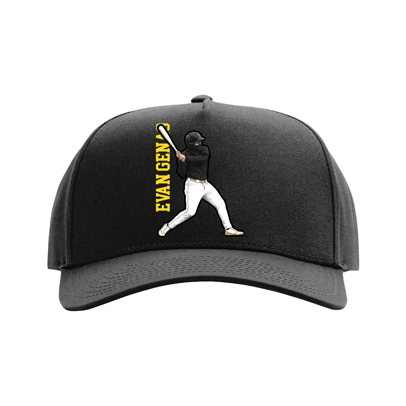 Full Fabric Five-Panel Champ Cap — Name Vertical in Black