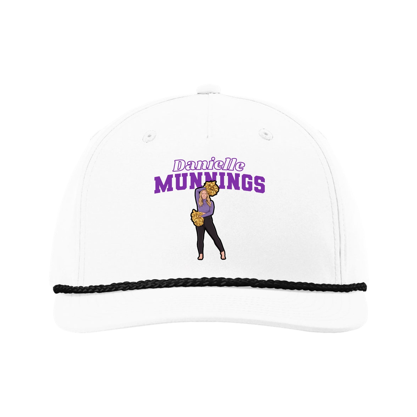 Five-Panel Classic Rope Cap — Name Arch in White