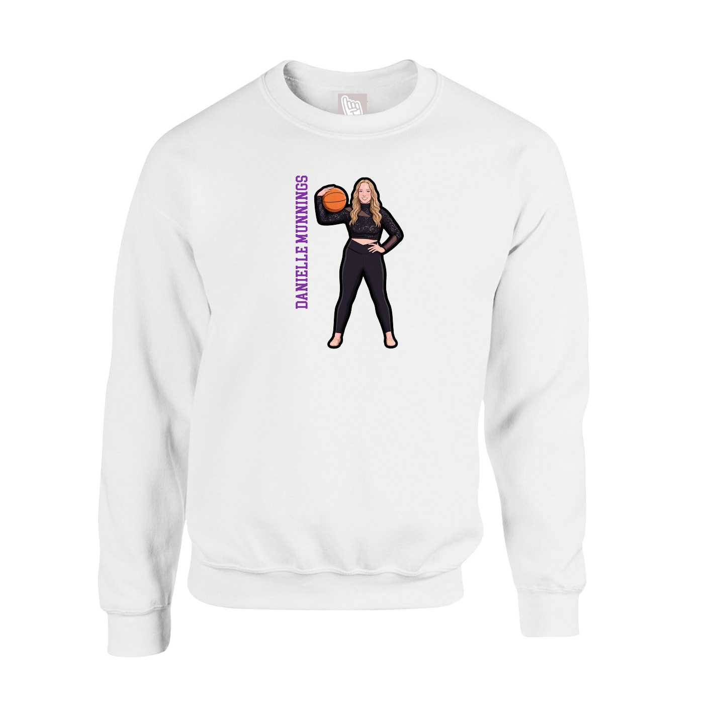 Fleece Crew — Name Vertical in White