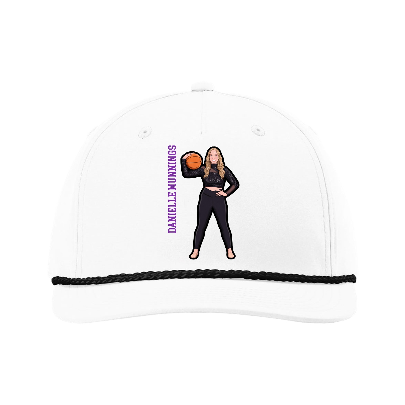 Five-Panel Classic Rope Cap — Name Vertical in White