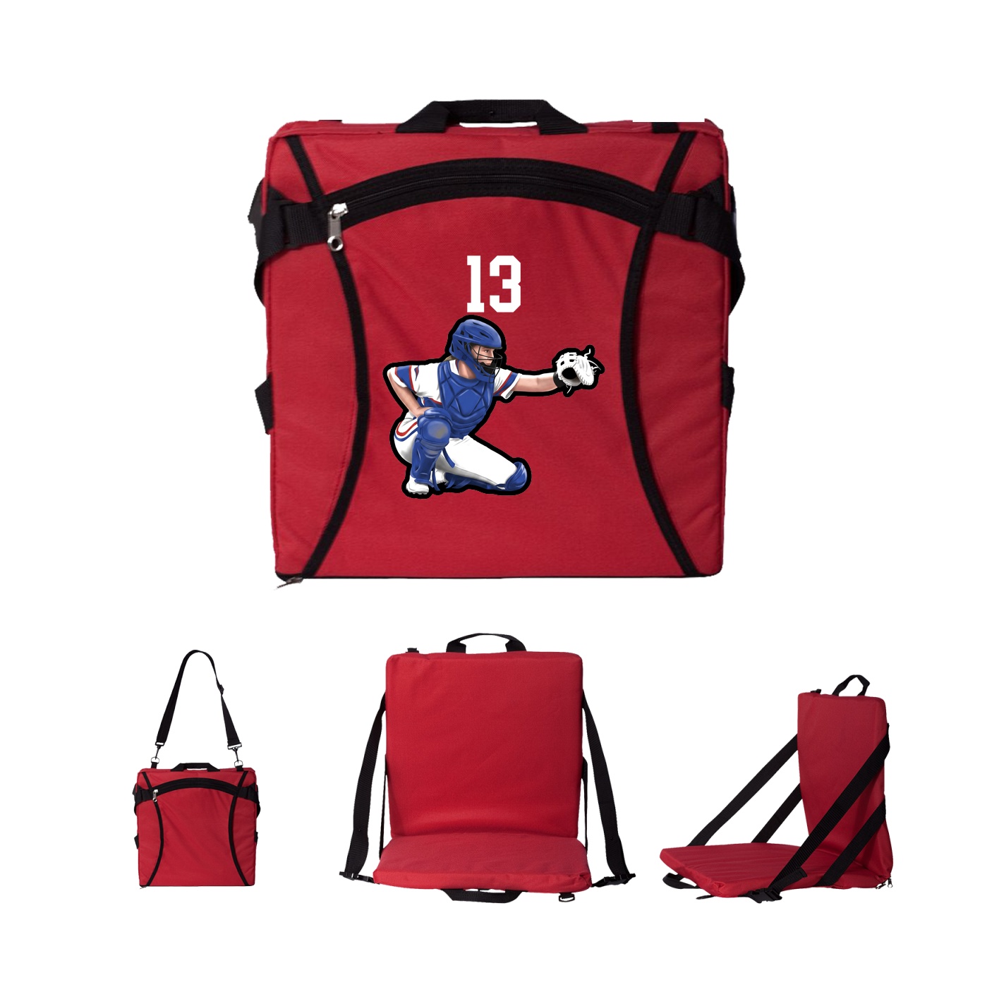 Folding Stadium Seat — Number Top in Red