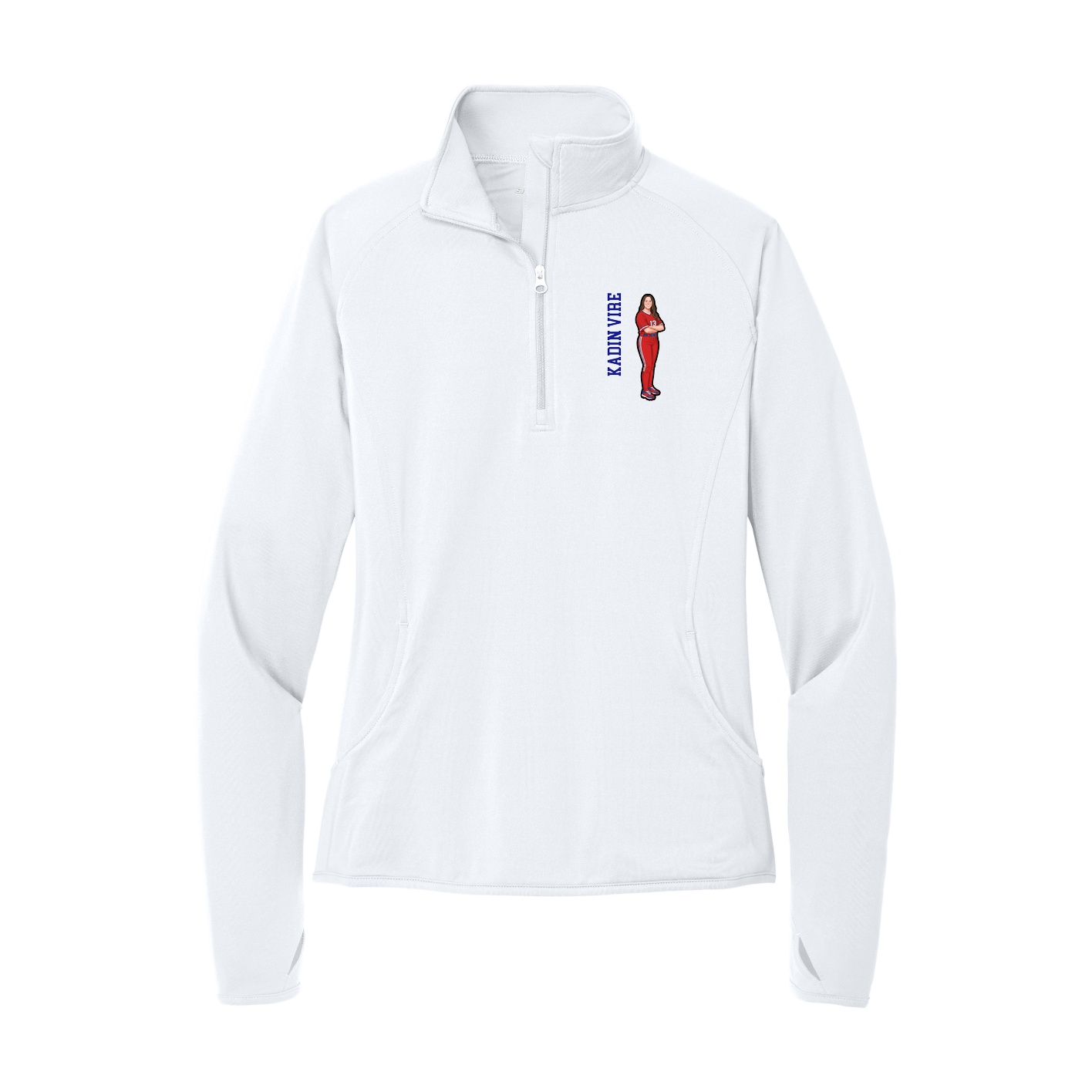 Women's Q-Zip Pullover — Name Vertical in White