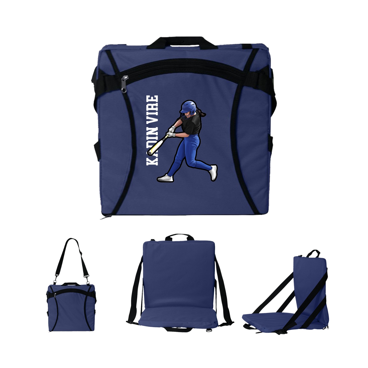 Folding Stadium Seat — Name Vertical in Navy