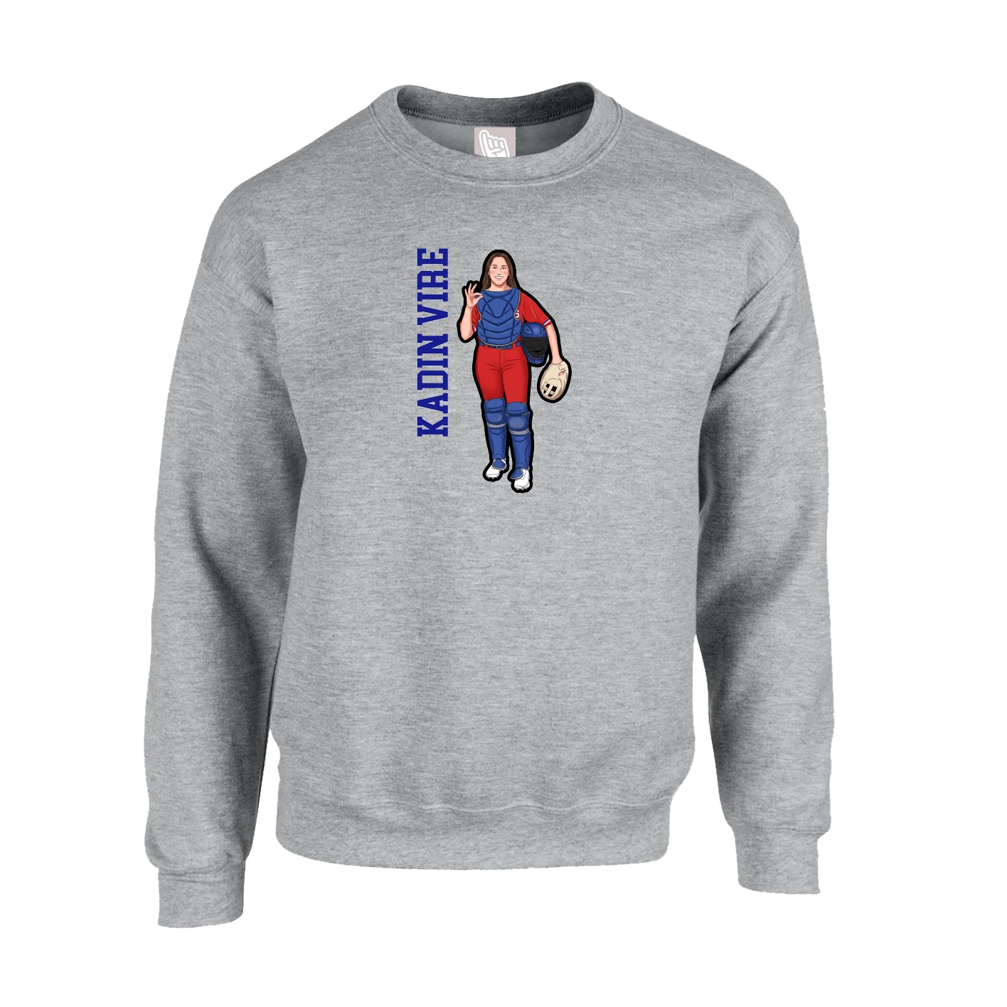 Fleece Crew — Name Vertical in Grey