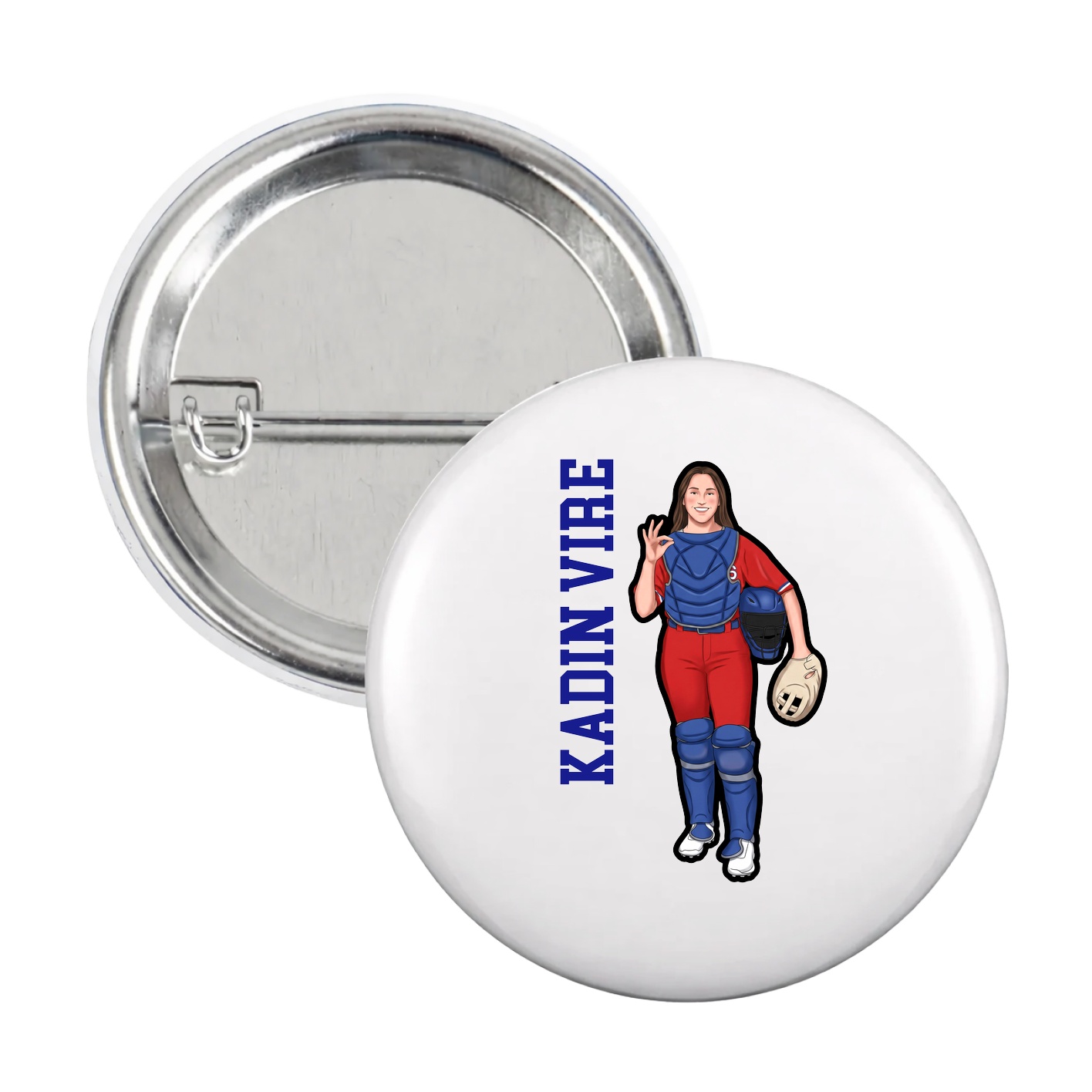 Game Day Button — Name Vertical in White