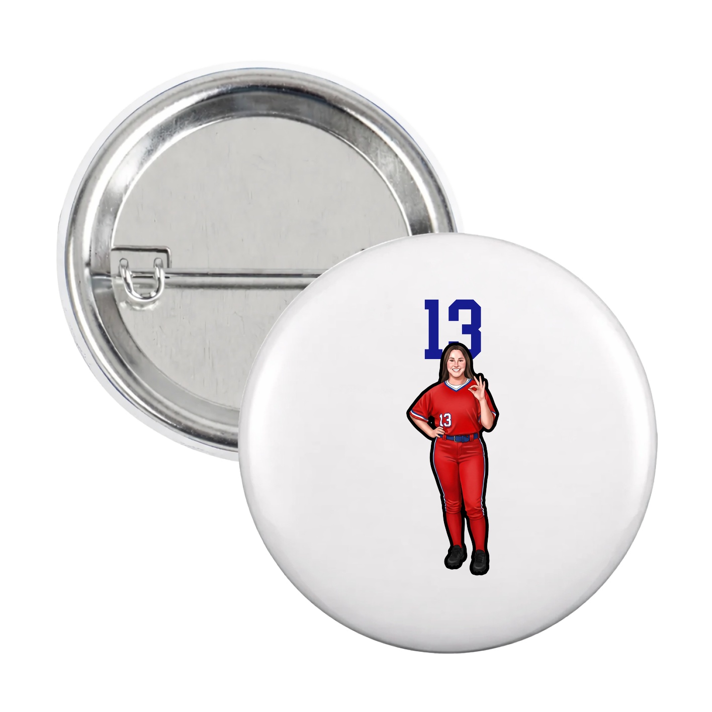 Game Day Button — Number Top in White
