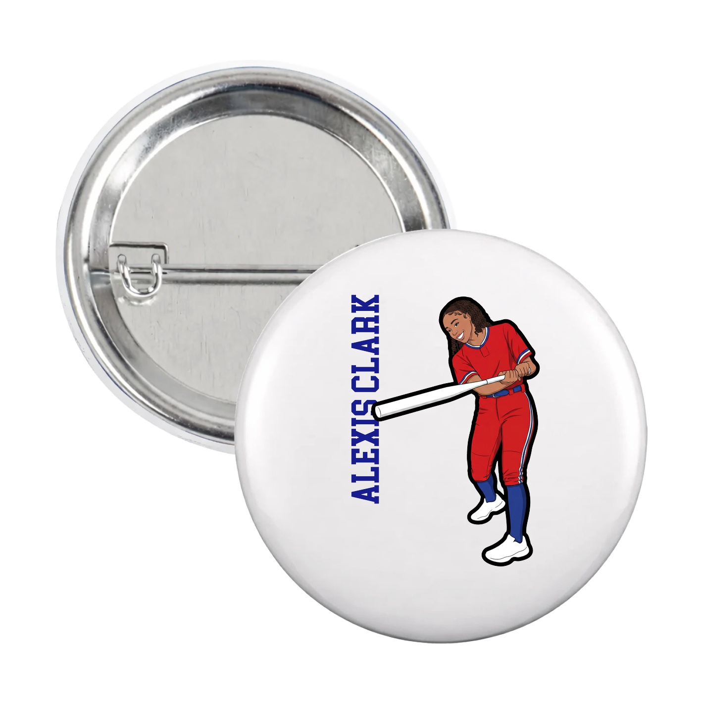 Game Day Button — Name Vertical in White