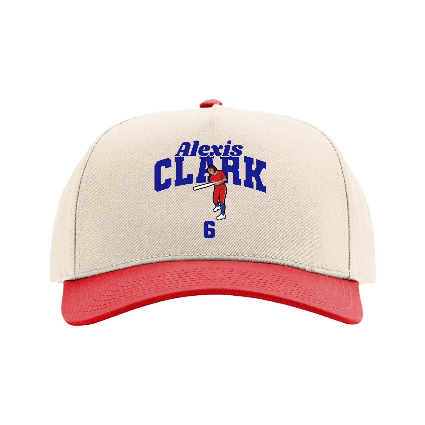 Full Fabric Five-Panel Champ Cap — Signature Arch in Cream/Red