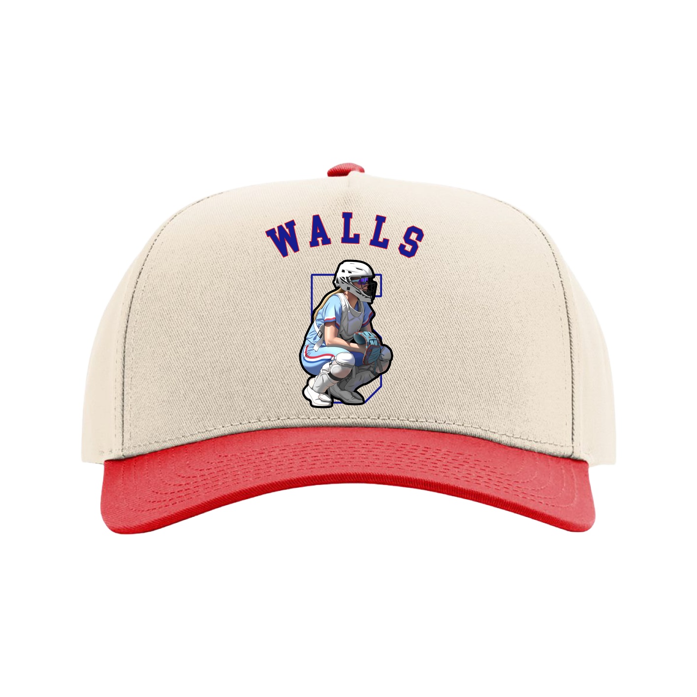 Full Fabric Five-Panel Champ Cap — Shirsey Arch in Cream/Red