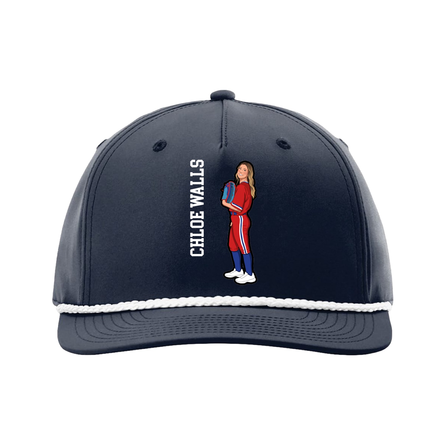 Five-Panel Classic Rope Cap — Name Vertical in Navy