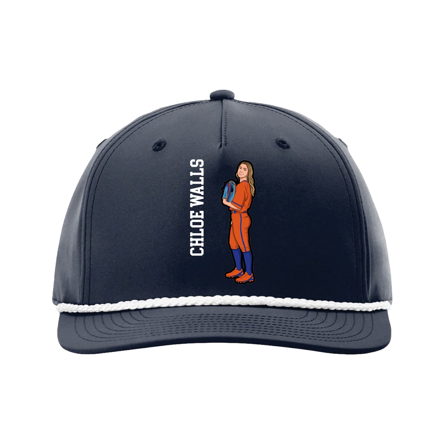 Five-Panel Classic Rope Cap — Name Vertical in Navy