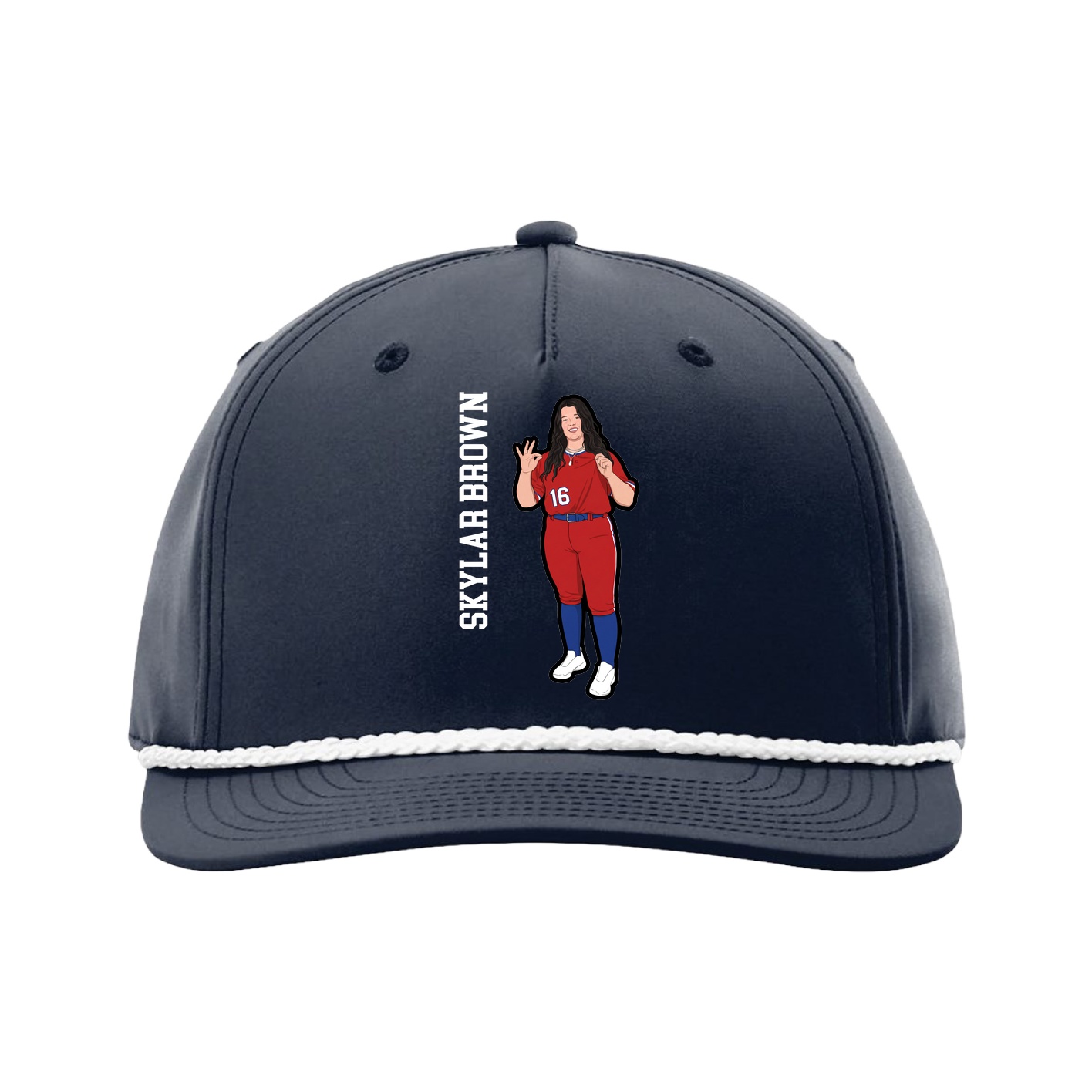 Five-Panel Classic Rope Cap — Name Vertical in Navy