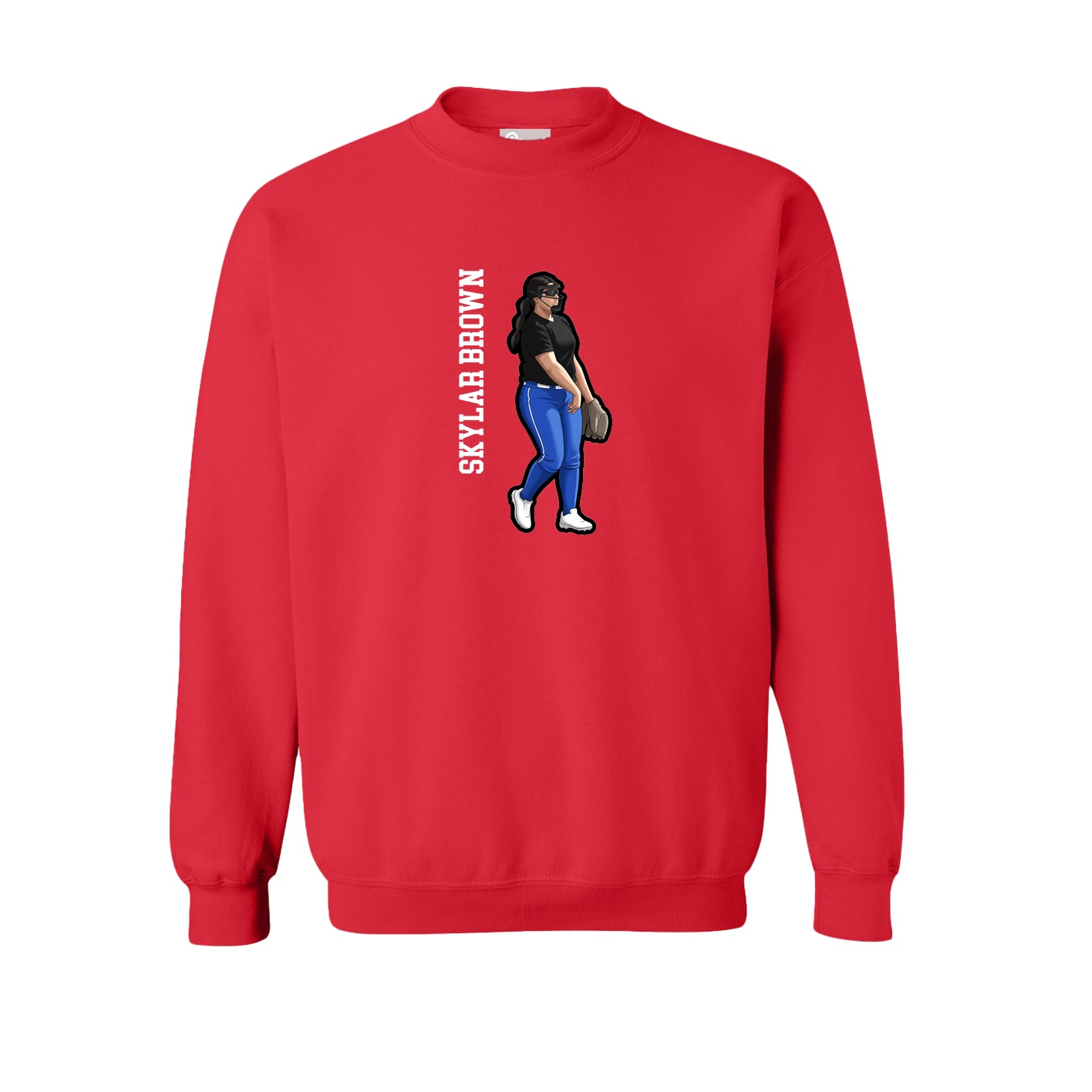 Fleece Crew — Name Vertical in Red