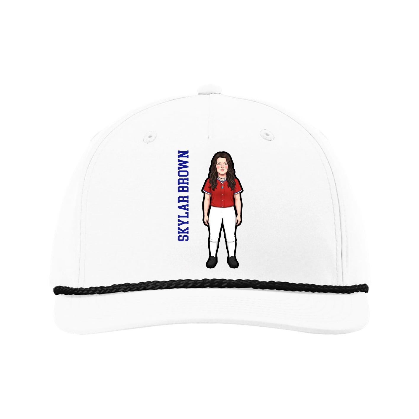 Five-Panel Classic Rope Cap — Name Vertical in White