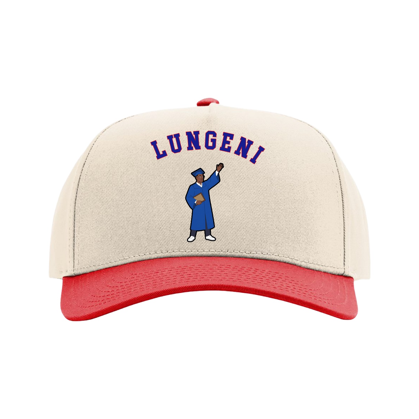 Full Fabric Five-Panel Champ Cap — Shirsey Arch in Cream/Red