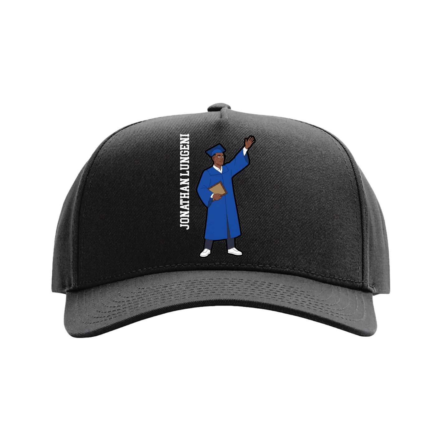 Full Fabric Five-Panel Champ Cap — Name Vertical in Black