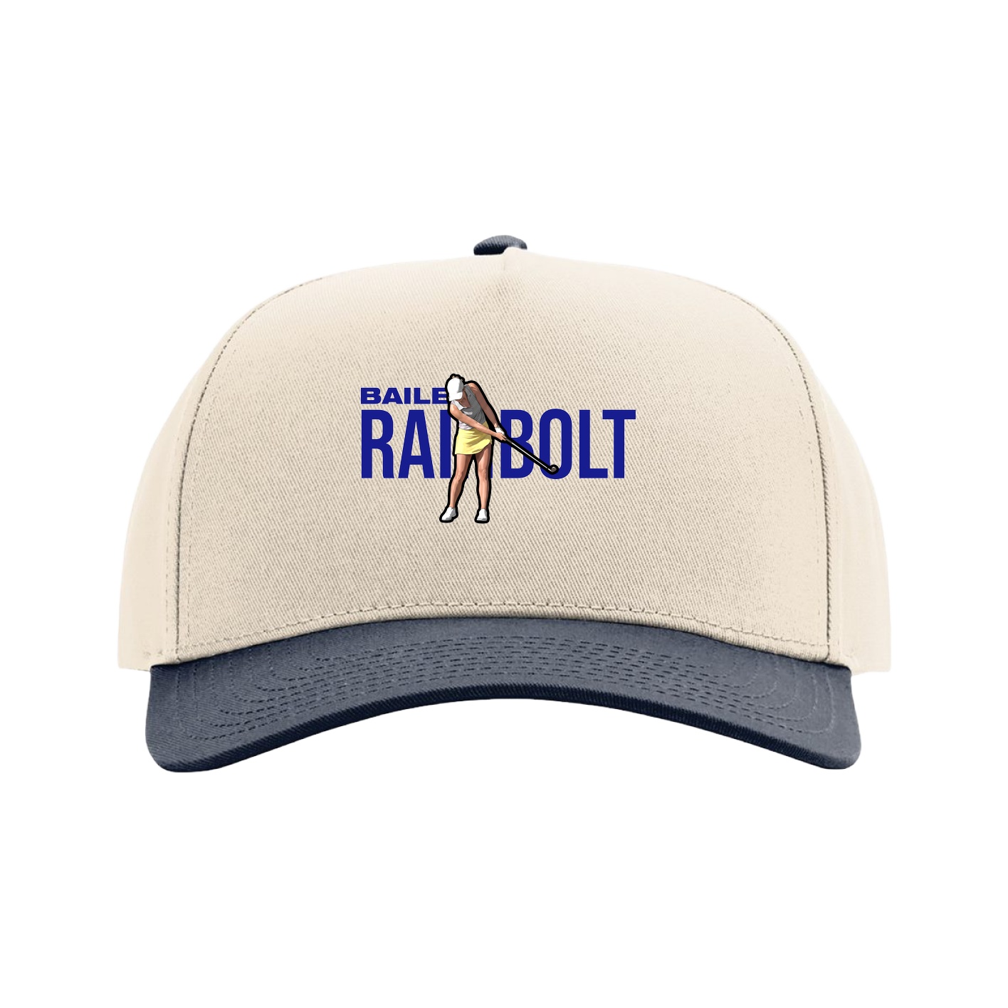 Full Fabric Five-Panel Champ Cap — Player Name in Cream/Navy